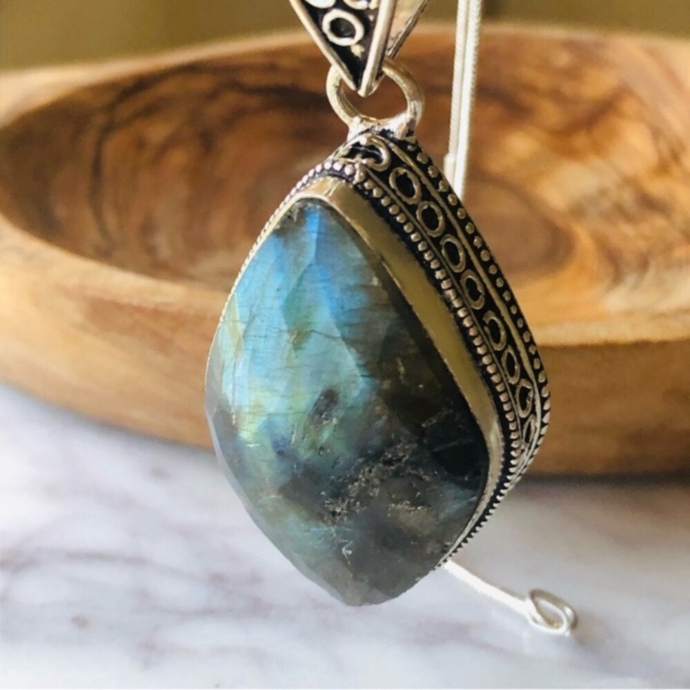 Silver Plated Labradorite Boho Statement Necklace - image 1